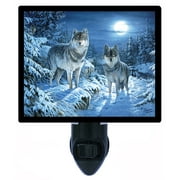 Wolf Decorative Photo Night Light Plus One Extra Free Switchable Insert. 4 Watt Bulb. Image Title: Moonlight Watch. Light Comes with Extra Bulb.