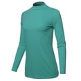 thumbnail image 2 of A2Y Women's Basic Solid Soft Cotton Long Sleeve Mock Neck Top Shirts Ash Mint S, 2 of 5