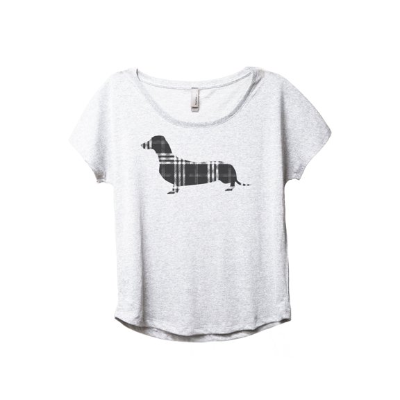 Plaid Dachshund Women's Fashion Slouchy Dolman T-Shirt Tee Heather White Small