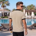 thumbnail image 5 of OIOLOYJM Mens Waffle Polo Shirts Casual Short-Sleeve Striped Button Pocket Golf Shirts Work Muscle Fit Polos Summer Sport Clothing Khaki 2XL, 5 of 8