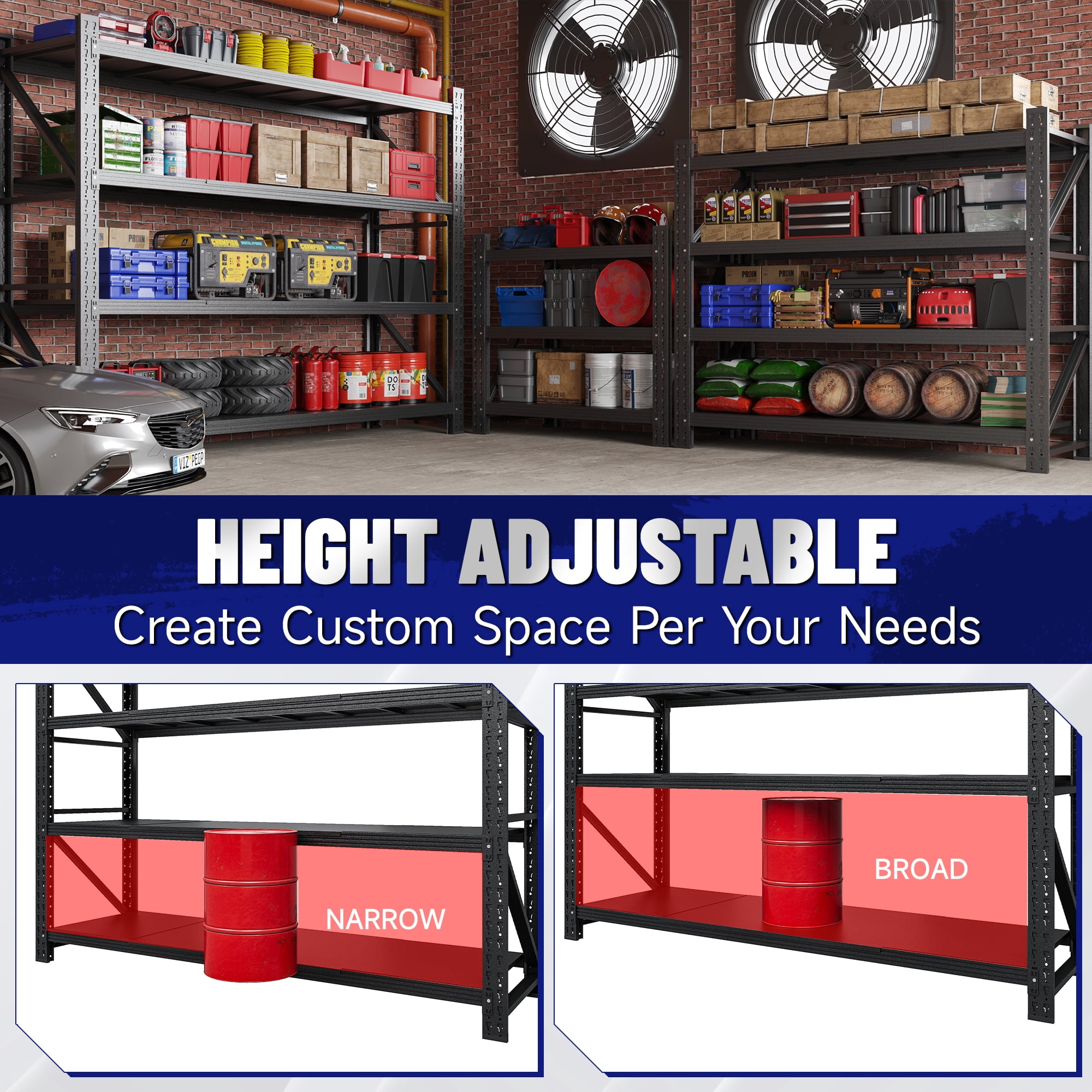 AUHUP 4-Tier Garage Storage Shelves 7000LBS Heavy Duty Metal Shelving 79" W Shelving Unit for Warehouse,Basement Industrial,Commercial Utility Rack Shelf, Black, 79"H x 79"W x 24"D
