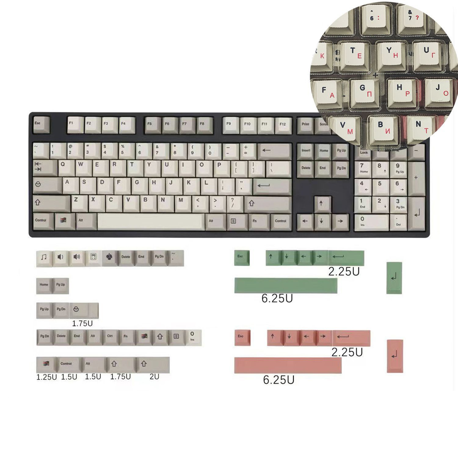 149key Keycaps Retro 9009 Theme with Backlighting for Mechanical Keyboards English/Korean/Japanese/Russian