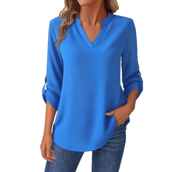 EchfiProm Shirts for Women Winter Tunic Tops Blue Loose Blouse 3/4 Sleeve Womens Solid