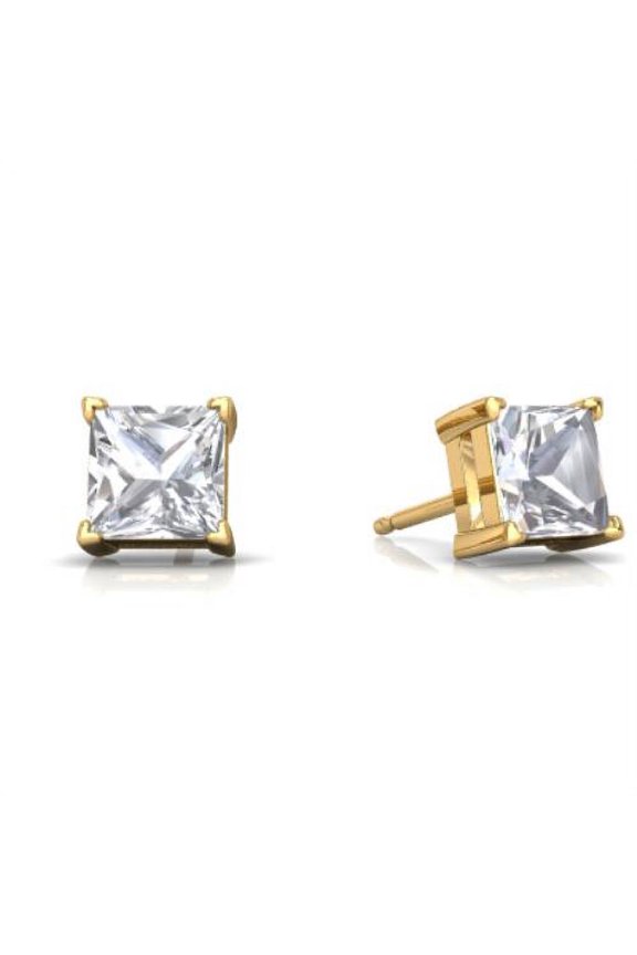 14Kt Yellow Gold Zirconia Princess Cut Stud Earrings