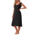 thumbnail image 4 of Camisón de algodón para mujer sin mangas, vestido largo de tanque, quimono de cuello redondo, pijamas de salón, camiseta de noche M negra, 4 of 6