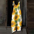 thumbnail image 7 of JULMCOMO Cotton Linen Jumpsuits for Women Pull On Floral Print Scoop Neck Comfy Loose Fit Rompers Tie Strap Vintage Casual Summer Overalls Beige 3XL, 7 of 7