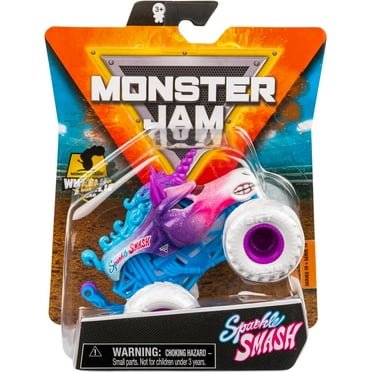 Monster Jam Official Sparkle Smash Monster Truck with Wheelie Bar Die-Cast Vehicle 1:64 Scale, Crazy Creatures Series 19