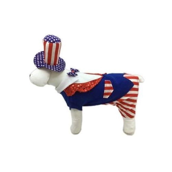 MPP Costume de Chien Patriotique Tenue Uncle Sam Rouge Blanc Bleu Étoiles & Rayures Chapeau Haut de Forme (Taille 5)