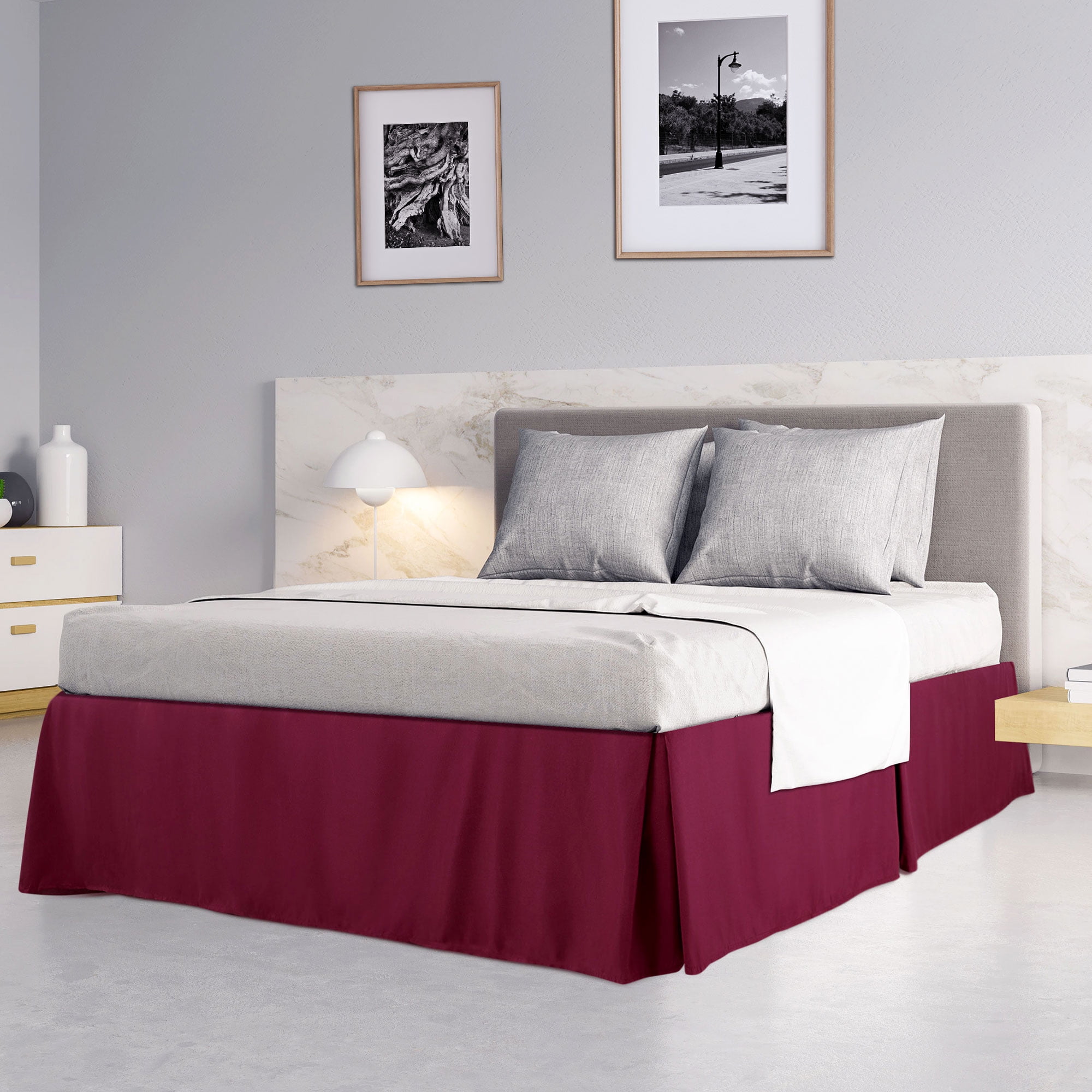 PiccoCasa Polyester Pleated Bed Skirt Tailored 14 inch Queen Burgundy