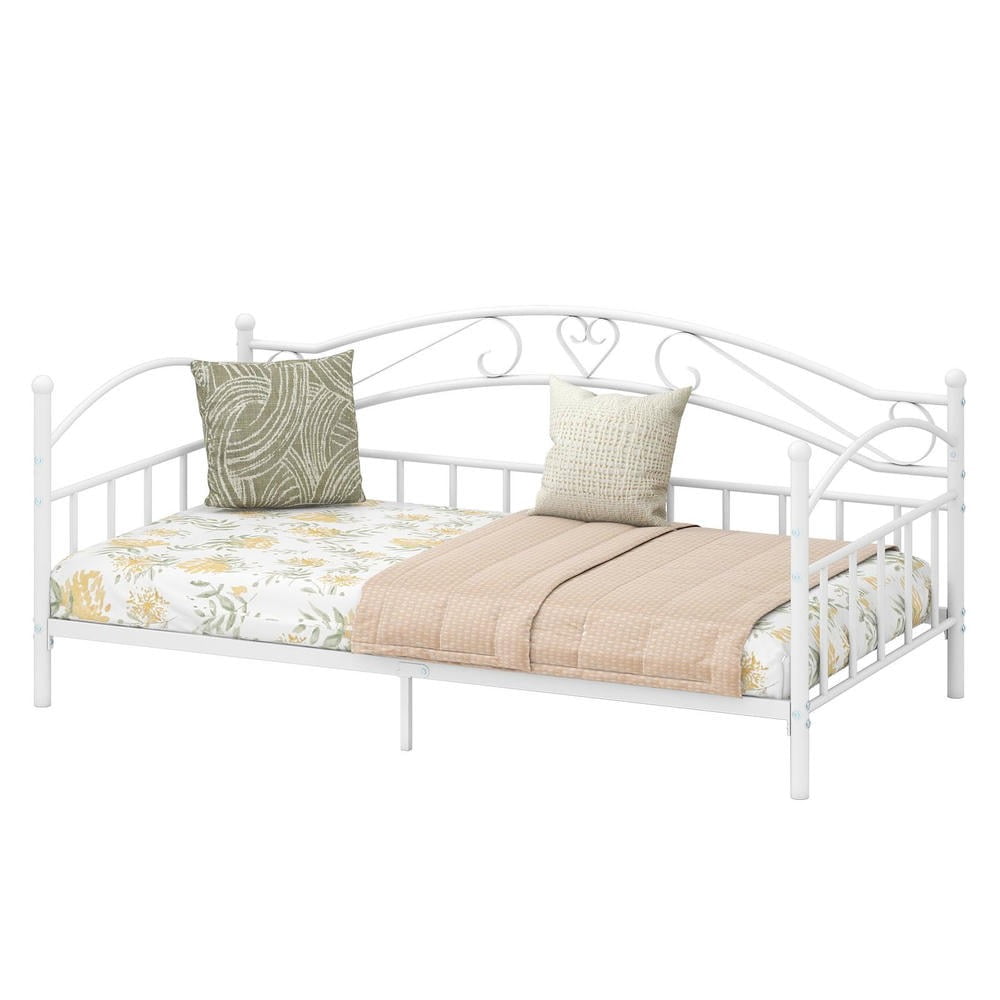 Barara King Twin Size Metal Bedroom Trundle Bed Frame with Headboard, Bed Platform Frame for Bedroom, Apartment, White
