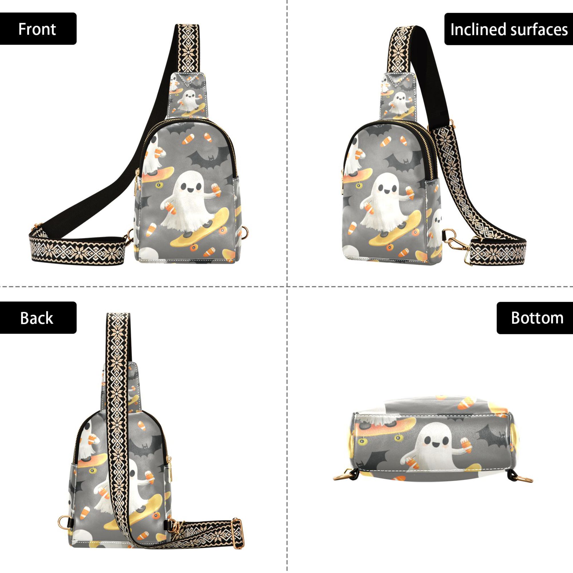 FORMRS Womens Crossbody Sling Bag Travel Daypack Shoulder Chest Backpack, Cute Ghosts
