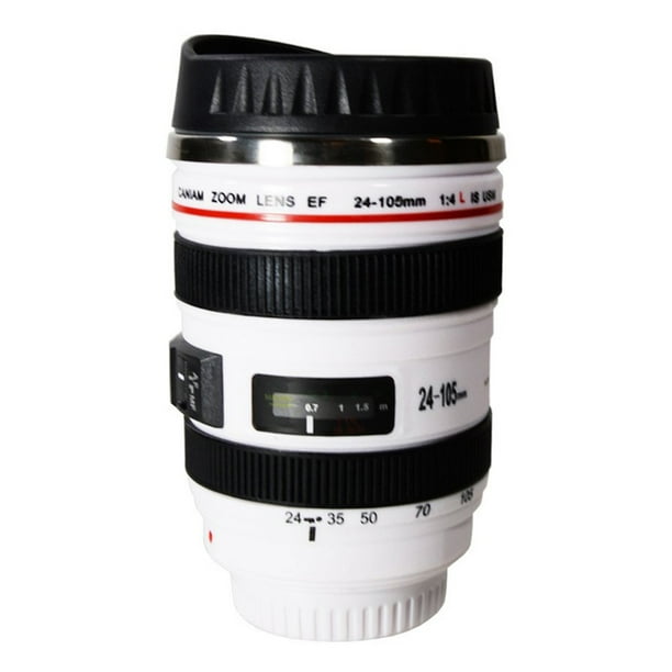 Toystoory Regalo creativo taza de té 304 taza de acero inoxidable con forro lente de cámara réflex de lente única con asa taza accesorio de Utensilios de cocina blanco