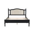 thumbnail image 4 of Queen Bed Frame, Wood Platform Bed Frame with Natural Rattan Headboard, French style Vintage Bed Frames with Wooden Slat Support, Black, 4 of 6