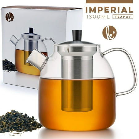 Gas Stove Tea Pot Tea Kettle - Surgical Whistling Stove Top Kettle Teapot with Layered Capsule Bottom Silicone Handle Mirror Finish 2.75 Quart - Tea Maker Infuser Strainer Included ()