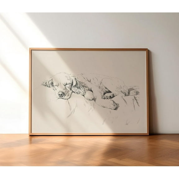 Cocker Spaniel Sleeping Vintage Print, Dog Retro Poster Decor, Dog Wall Art, Antique Vintage Painting, Dog Drawing, Cocker Spaniel Sketch Wall Art, Modern Wall Decor, 8x12 UNFRAMED