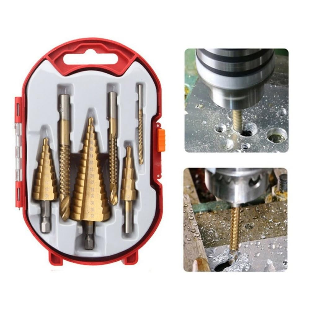 6Pcs Step Drill Bit Impact Drill Bits With Triangle Handle 35 ° Blade Design 2 Spiral Flutes High Hardness Wear Resistance 2-in-1 Metal Step Drill Bit