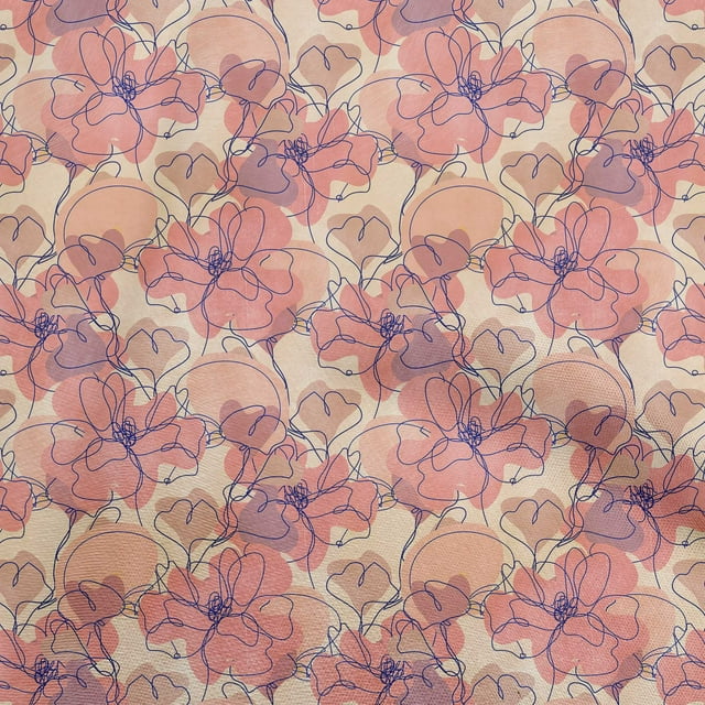 oneOone Georgette Viscose Light Beige Fabric Abstract Line Drawing Floral Sewing Material Print Fabric By The Yard 42 Inch Wide