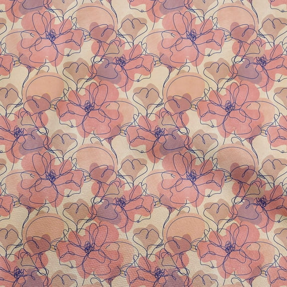 oneOone Cotton Poplin Twill Light Beige Fabric Abstract Line Drawing Floral Craft Projects Decor Fabric Printed By The Yard 56 Inch Wide