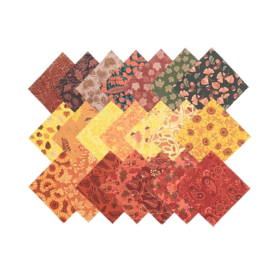 Fall Maple Leaf Patchwork Fabric Bundle 84 Pieces 5x5 inch Pre-cut Squares Floral Pattern Thanksgiving Autumn Decoration Scrapbooking DIY Craft