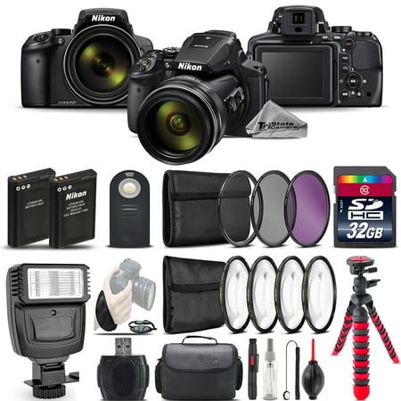 Nikon COOLPIX P900 Digital Camera 83x + Flash + 7PC Filter + EXT BAT - 32GB