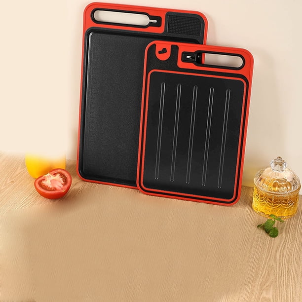 Tabla de cortar multifuncional de aluminio con piedras de afilar • Doble cara para descongelar y preparar rápidamente • Base antideslizante • Incluye rallador de ajo • 2 tamaños disponibles
