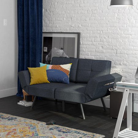REALROOMS Euro Reclining Loveseat Futon, Blue