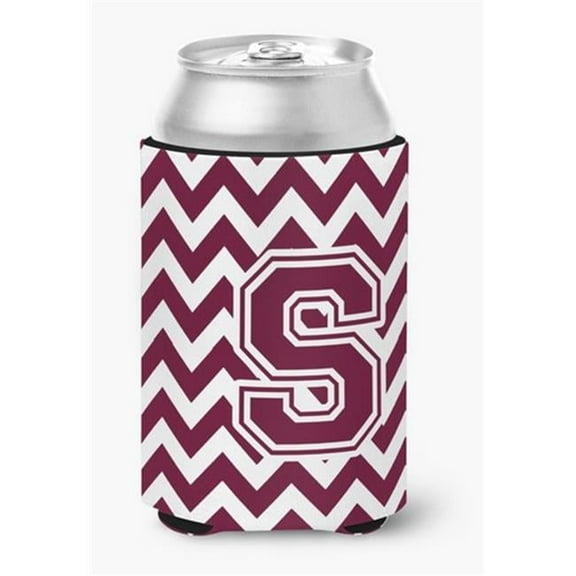 Letter S Chevron Maroon & White Can or Bottle Hugger, 0.25 x 4 x 5.5 in.
