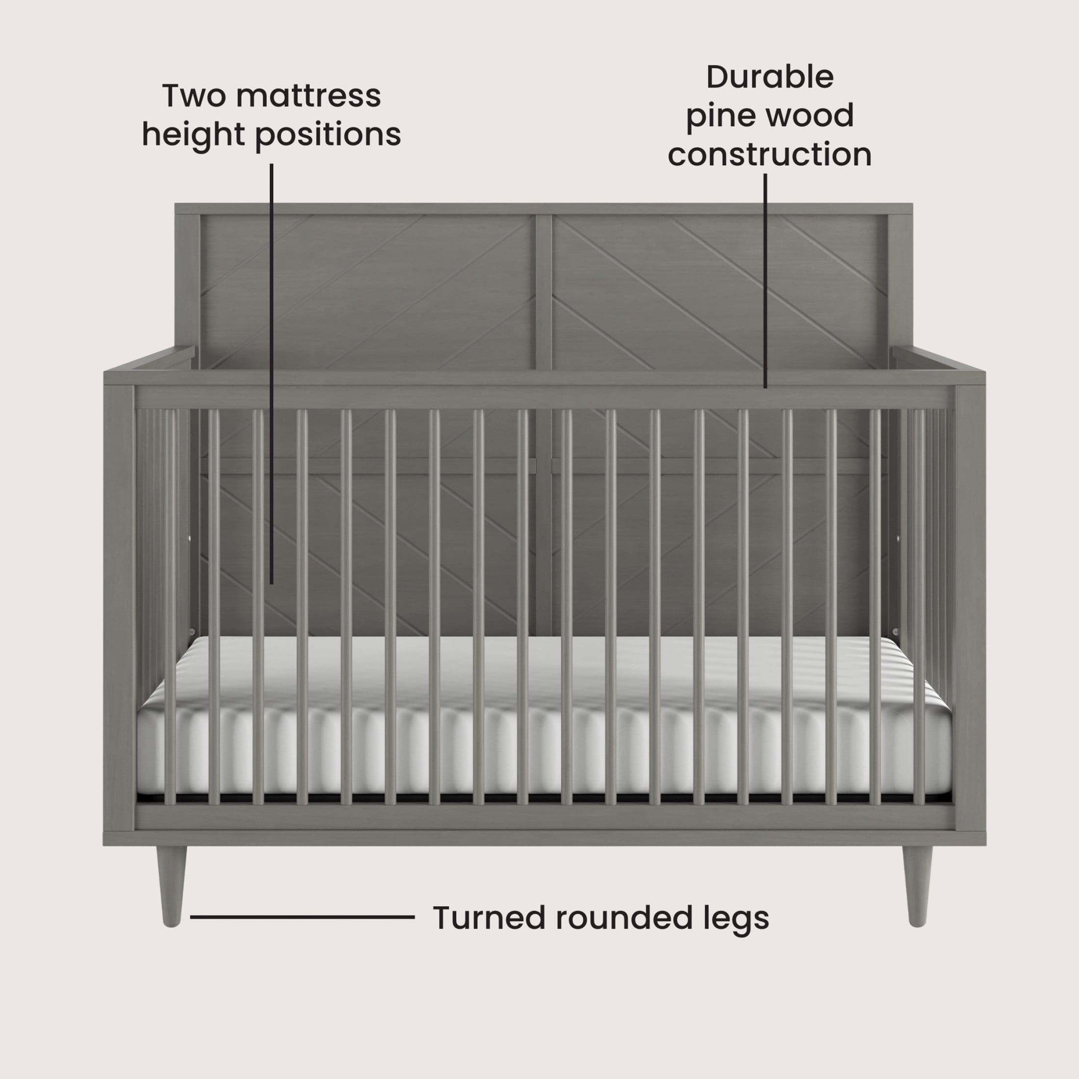 Child Craft Surrey Hill Crib and Dresser Nursery Set, 4-in-1 Convertible Crib with 3-Drawer Dresser, Lunar Gray, 2-Piece