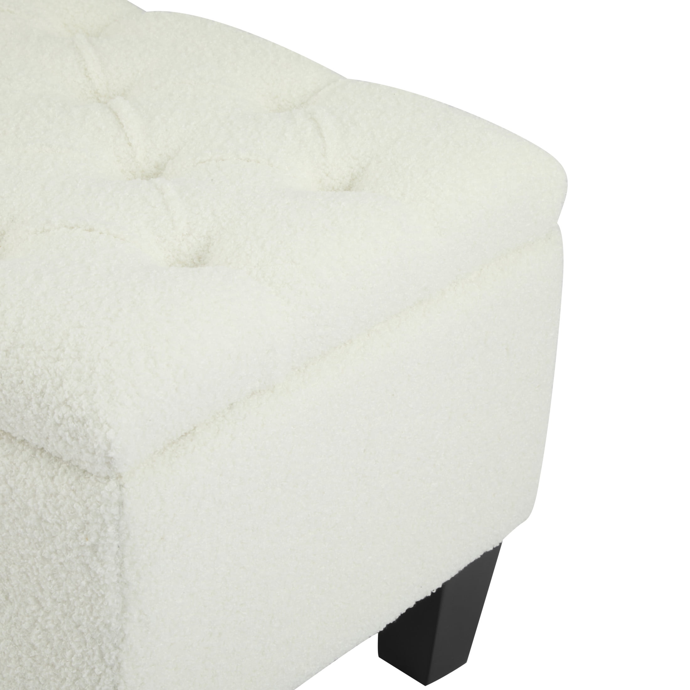 Christopher Knight Home Storage Ottoman Bench with Boucle Upholstery and Rubber Wood Legs, White