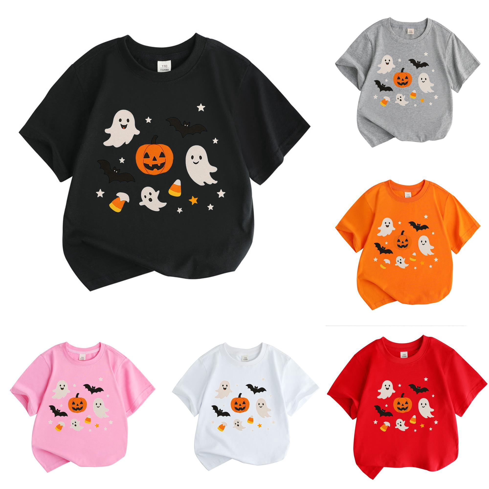Gyujnb Kids Halloween Halloween Pumpkin Boys Tops Kids Short Sleeve Shirt Casual Tee for Boys and Girls Comfortable Base Layer Halloween Outfits 6-7 Years