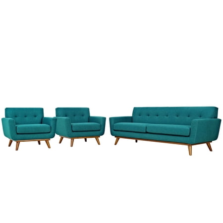 Modern Contemporary Urban Design Living Room Lounge Club Lobby Armchair and Sofa Set, Fabric, Aqua Blue