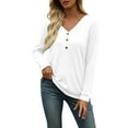 thumbnail image 4 of Ounisa Womens Tops Long Sleeve Shirts Fall Winter Casual V Neck Button Knit Pullover Lightweight Tunic Blouse, 4 of 7