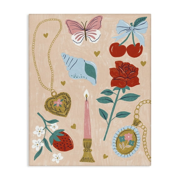 Stupell Industries Fun Feminine Embellishments Plants & Flowers Painting Wrapped Canvas Art Print Wall Art, 16 x 20