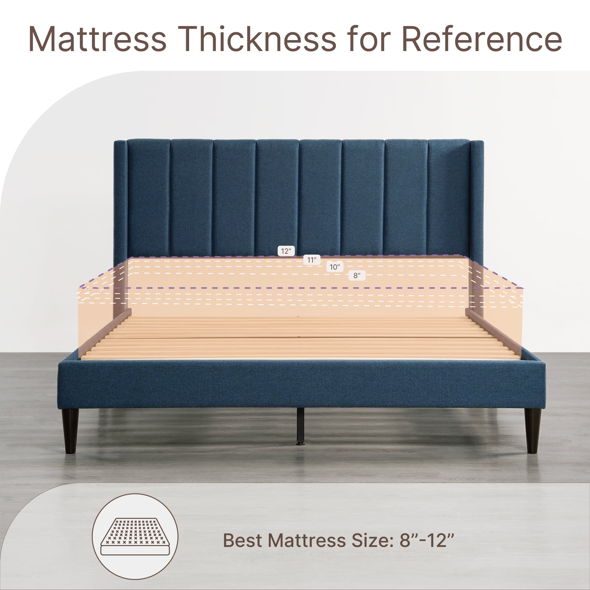 Spruce & Spring Upholstered Platform Bed Frame with Wingback Headboard Queen