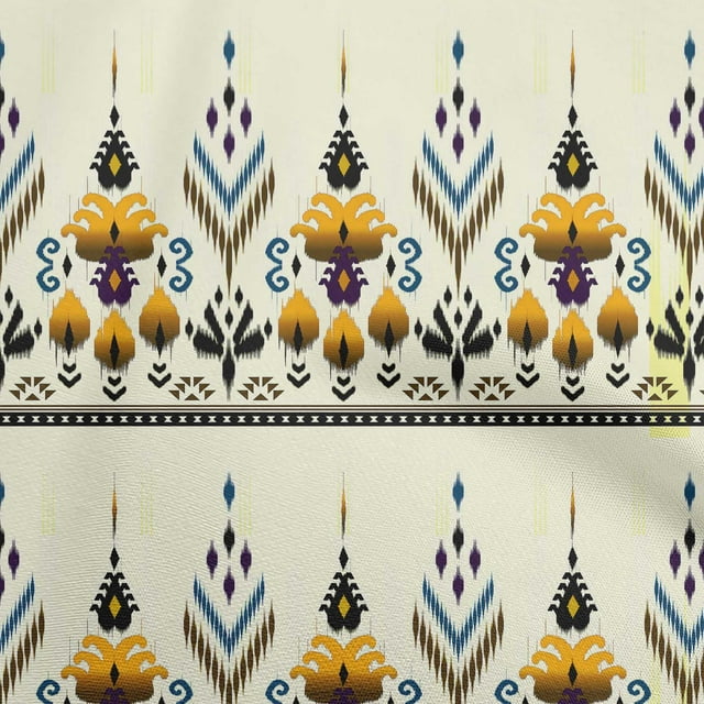 oneOone Cotton Silk Light Yellow Fabric Ikat Craft Projects Decor Fabric Printed By The Yard 42 Inch Wide