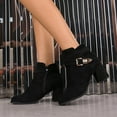 thumbnail image 2 of WRKEKC Womens Boots Ankle Booties Solid Round Toe Side Zipper Belt Buckle Thick Heel Mid Heel Short Boots for Ladies, 2 of 9