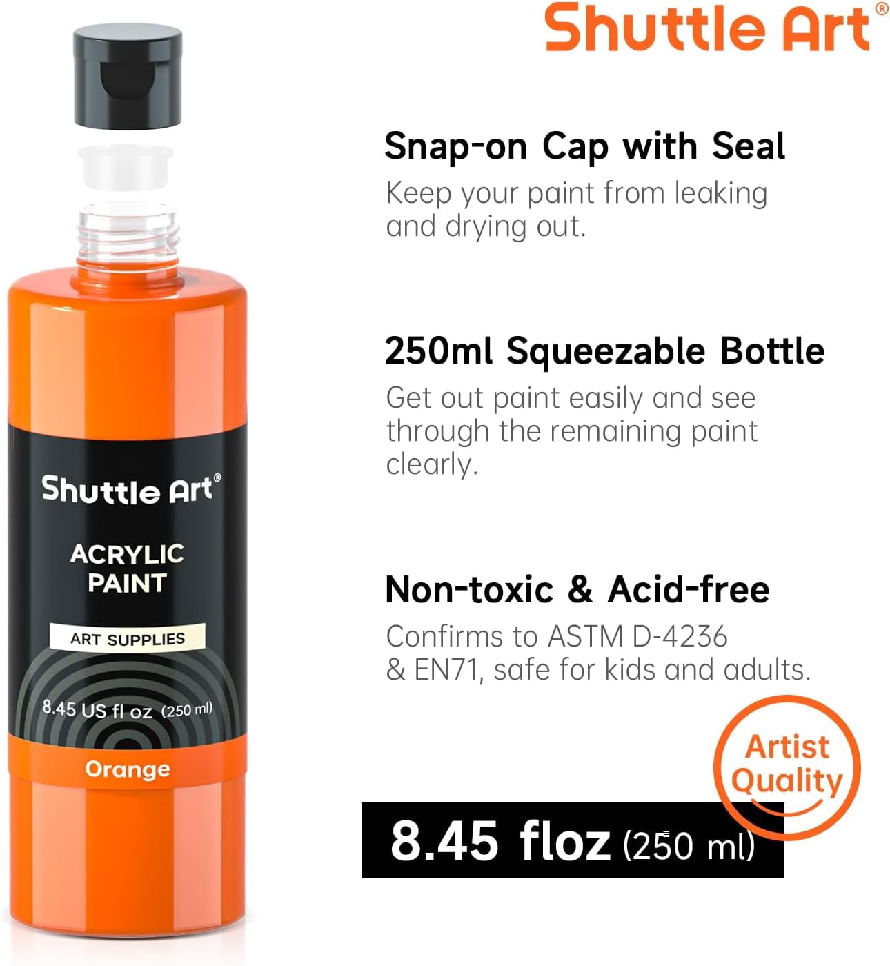 Shuttle Art 12 Colors Acrylic Paint, 250ml/8.45oz Bottles Acrylic Paint Set, Rich Pigments, Bulk Painting Supplies