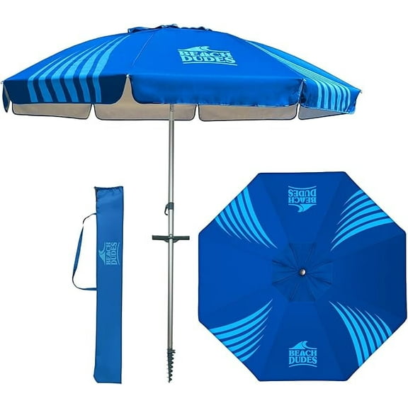 8FT Large Premium Beach Umbrella UPF 50 , Double Air Vented Canopy, Tilt Function, Lightweight, Durable Aluminum Frame, Fiberglass Ribs