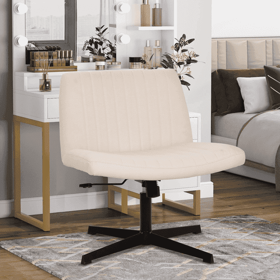 BIQWBIC Vanity Chair Adjustable Home Office Desk Chair Armless Swivel Criss Cross Chair with No Wheels, Beige