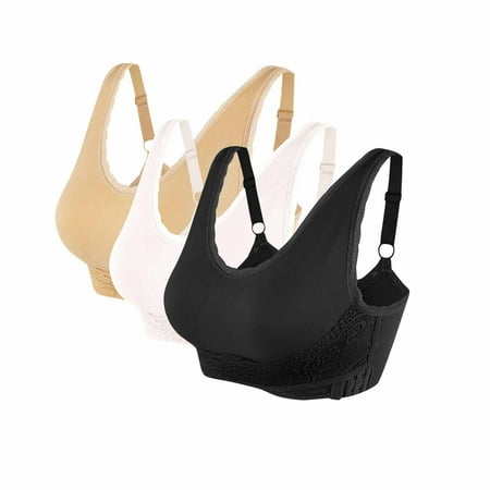 ATOYSOY 3 Pack Lace Splicing Everyday Bra Side Buckle Thin Lightly Clearance Bralette Solid Color Underwear Teens Workout Comfort Bra Breathable Push Up Wireless Tank Tops XXL