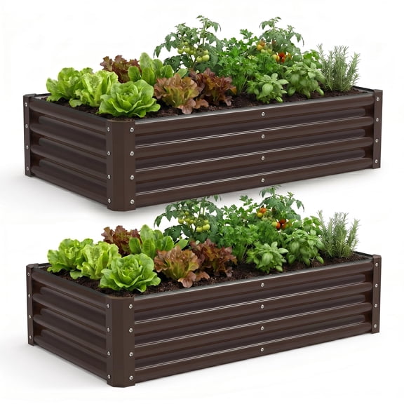 2 Pack Galvanized Raised Garden Beds, Above Ground Metal Planter Box for Vegetables Flowers