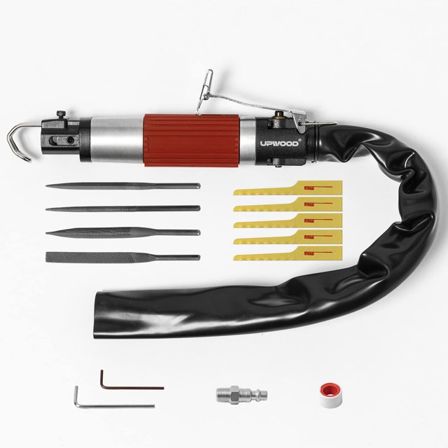 Air Reciprocating File & Body Saw 3/8in stroke, Multi-function Low Vibration 3500spm Pneumatic Cutting Tool & Abrasive Tool with 4 Files and 5 Saw Blades (Stroke Length: 10mm)