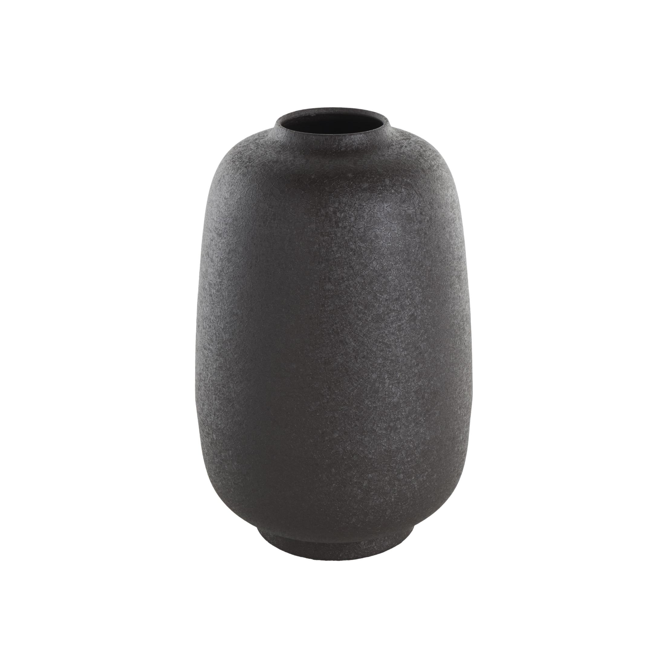 DecMode 12" Textured Rounded Black Metal Vase