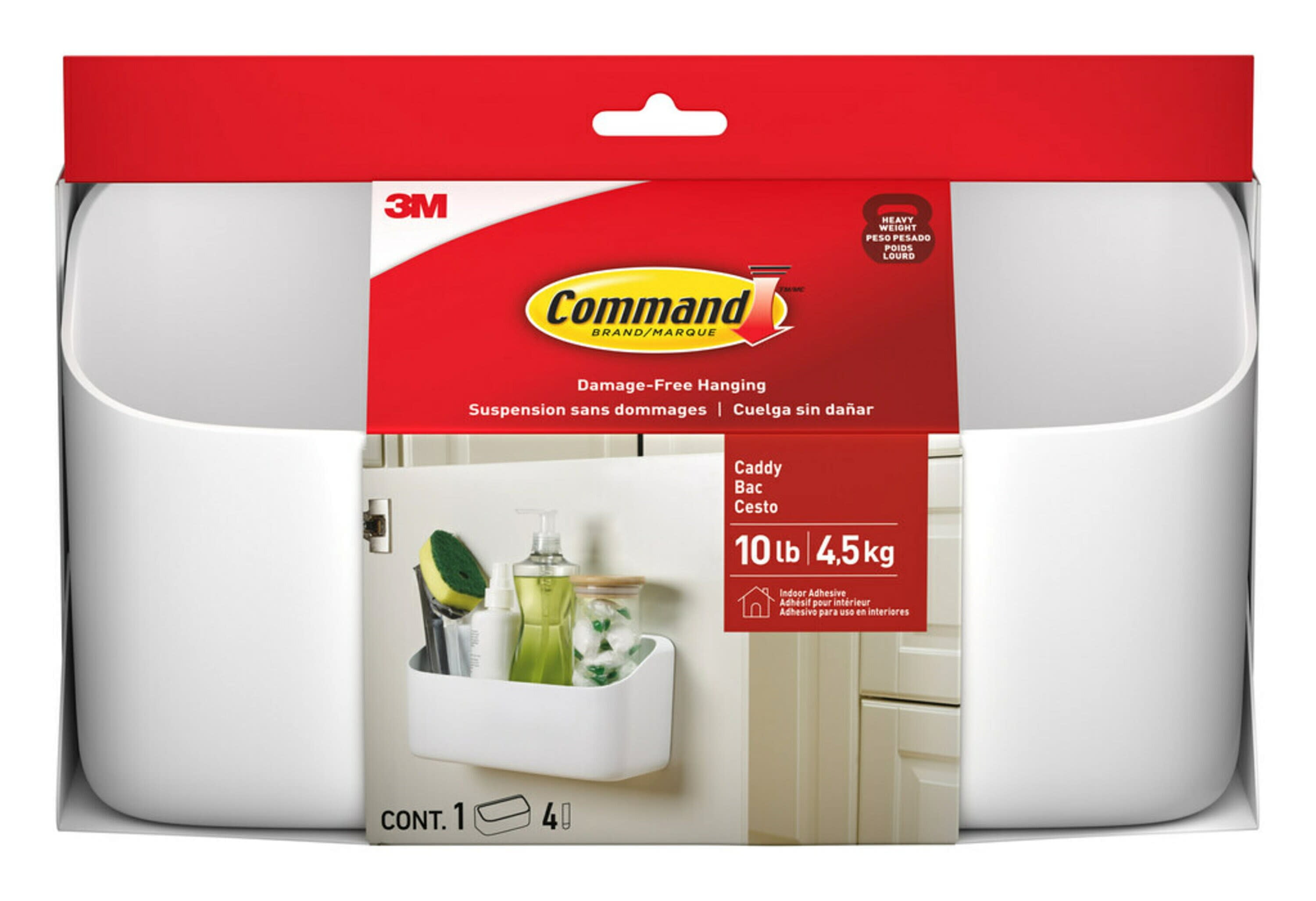 Command Large Caddy, Hangs up to 10lbs, White, Bathtub & Shower Organizer, 1 Caddy