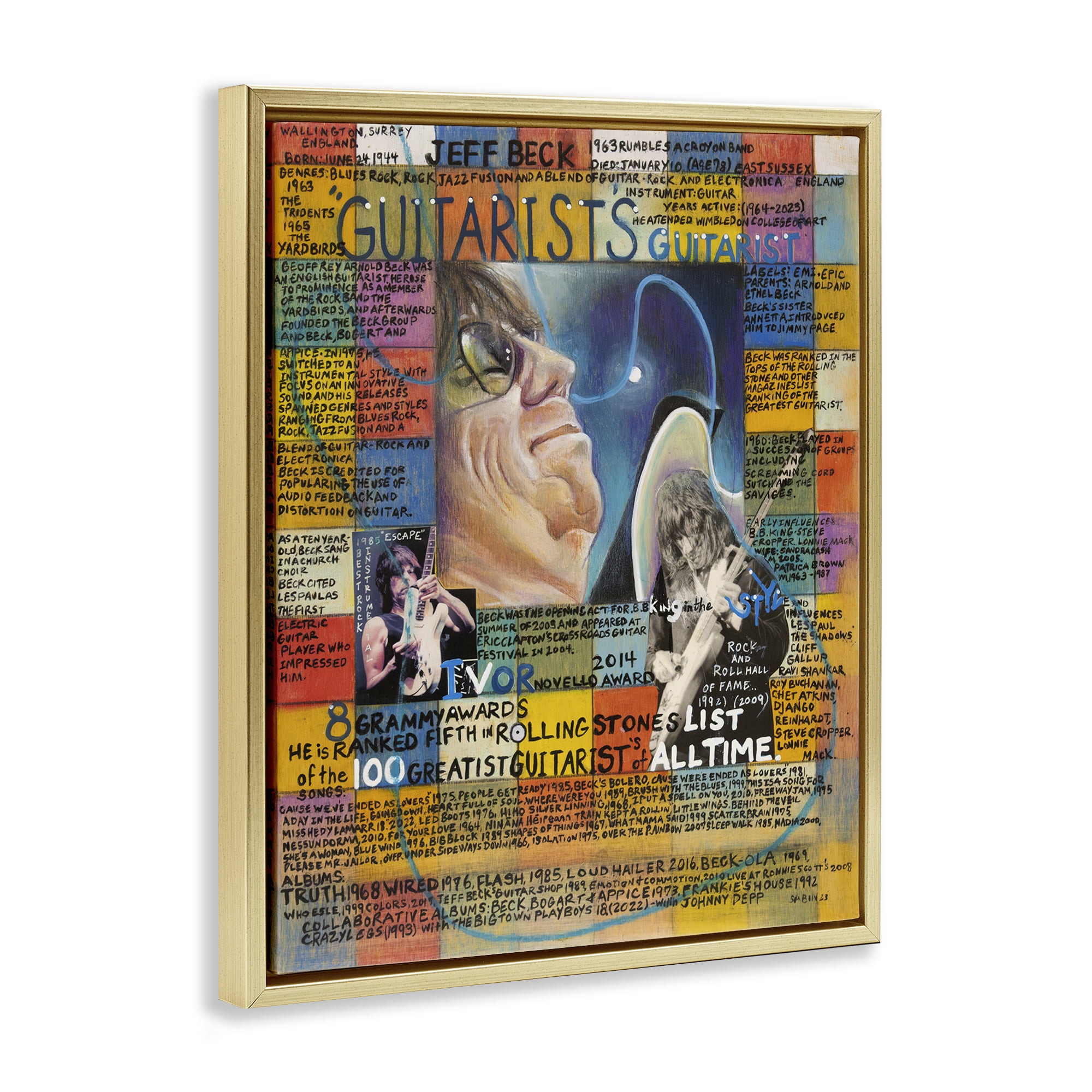 Stupell Industries Jeff Beck Collage People Drawing Gold Floater Framed Canvas Art Print Wall Art, 25 x 31