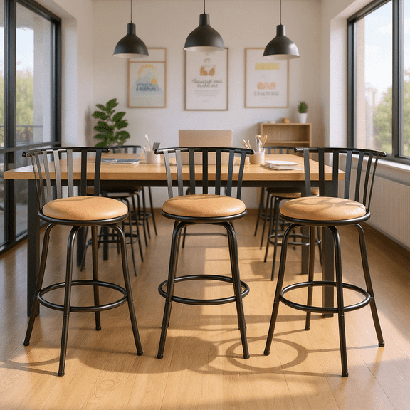 Homy Casa Set of 3 Swivel Bar Stool with Back and Adjustable Height, Faux Suede Seat for Home Workstations