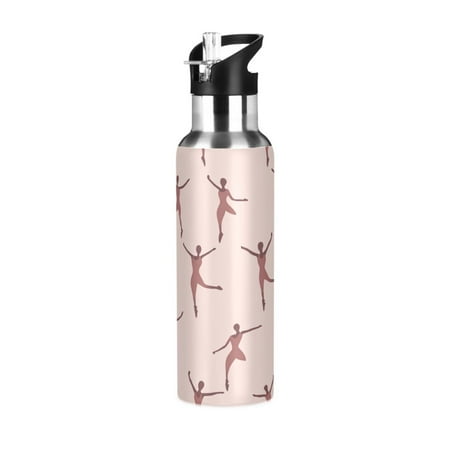 

600/1000ML Stainless Steel Sport Water Bottle with Straw Lid Leak Proof Vacuum Insulated Mug for Outdoor Activities Cycling Running & Walking Simple Ballerina Silhouettes