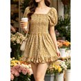 thumbnail image 2 of Summer Squareneck Women Shirred Smocked Short Wide Leg Romper Jumpsuit, 2 of 6