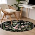 thumbnail image 4 of Round Rug 4Ft Washable Non-Slip, Black Spring Floral Circle Area Rugs for Living Room Bedroom, Elegant Pastoral Flowers Birds Watercolor Indoor Floor Mats Carpet Runner for Home Decor Aesthetic, 4 of 8