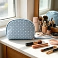 thumbnail image 5 of Blue Polka Dot Toiletry Bag, Waterproof Travel Makeup Bag with Large Capacity Storage and Zipper Closure, Portable Cosmetic Organizer for Women Travel Vacation Business Trips, 5 of 6